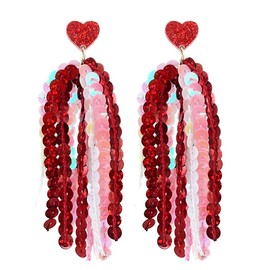 2025 Valentine's Day Glitter Tassel Earrings Colorful Shiny Heart Stud Earrings Holiday Long Tassel Drop Dangle Earrings-mix