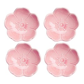 4pcs Sakura Shaped Ceramics Seasoning Dishes Spice Dishes Salad Soy Sushi Wasabi Dipping Bowls, Tea Bag Holders