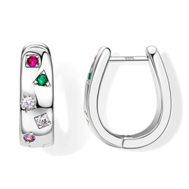 Dochais Hoop Earrings for Women, Medium Colourful Cubic Zirconia Huggie with Silver 925 Pin 14K Gold Plated Hypoallergenic Sleeping Cartilage Earrings for Girls, Cubic Zirconia, Cubic Zirconia