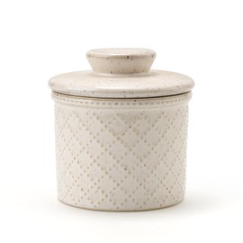 XELA - Ceramic Butter Crock - Butter Dish with Lid for Countertop - Keep Your Butter Perfectly Spreadable 24/7 - Embossed - Speckled White