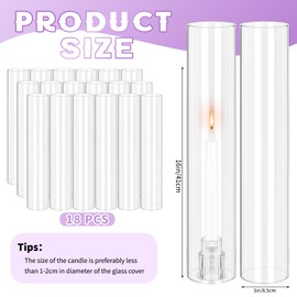 6 PCS Hurricane Candle Holder, 3" W x 16" H Open Ended Glass Candle Cylinder Sleeve, Clear Glass Cylinder Candle Holder, Open Flame Candle Chimney Tube Cover, Bottomless Cylindrical Glass