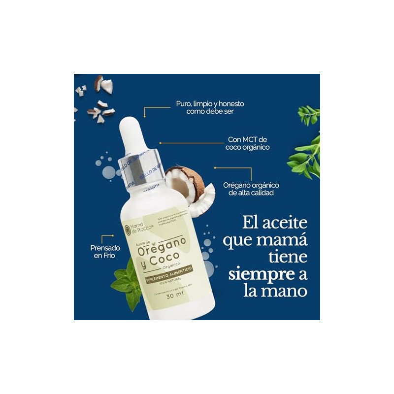 Aceite de Orégano Orgánico con Aceite de Coco en gotas