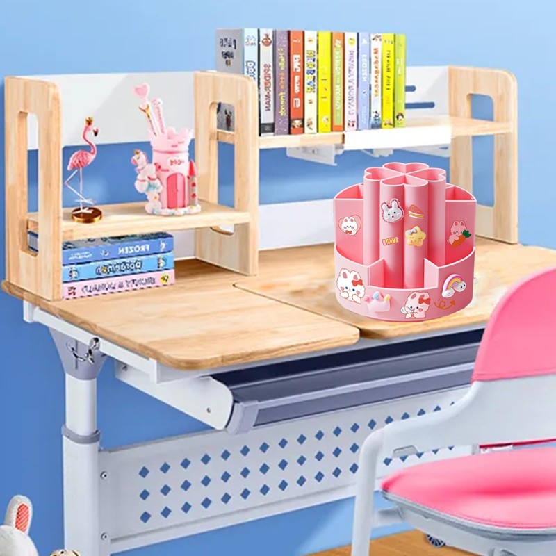 Eabdice Desk Pen Holder, 360° Rotating Pen Holder, 5 Compartments,