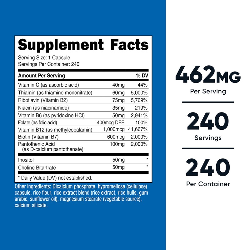Nutricost Vitamin B Complex 462mg, 240 Capsules, with Vitamin C