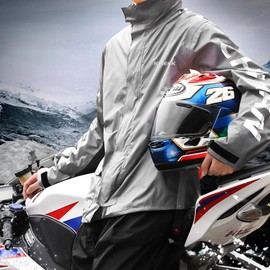 iCreek Motorcycle Rain Suit for Men and Women Waterproof Rain Gear Resistant Raincoat Outdoor Fashion with Hood (Grey and Black, M)