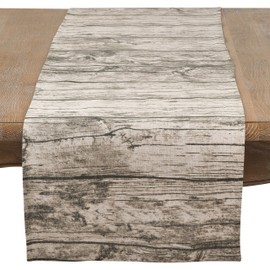SARO LIFESTYLE 426.N16108B Lignum Vitae Collection Printed Wood Design Table Runner, 16" x 108", Natural
