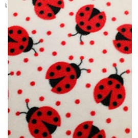 Printed Polar Fleece Fabric Material - Ladybirds Cream, Sample 10cmx10cm