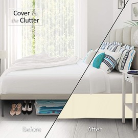 Ivory King Size Luxury Tailored Bed Skirt - 14" Drop Pleated Bed Skirts Double Brushed Premium Microfiber - Bed Frame and Box Spring Cover - Easy Fit, Wrinkle, Fade, Stain Resistant Bedskirt