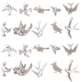 Airssory 50 Pcs 10-Shapes Bird Theme Swallow Woodpecker Pigeon Hummingbird Nightingale Shape Bead Charms Dangle Animal Pendants for Necklace Bracelet Jewellery Making
