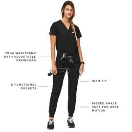 FIGS Zamora Jogger Style Scrub Pants for Women - Black, Medium-Tall
