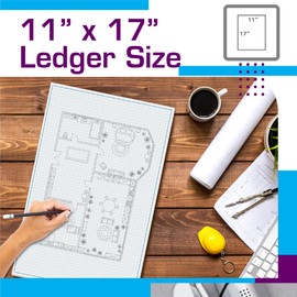 Better Office Products Graph Paper Pad, 17" x 11", 25 Sheets, Blue Line Border, Blueprint Paper, Double Sided, White, 4x4 Blue Quad Rule, Easy Tear Sheets, Grid Paper, Graph Paper