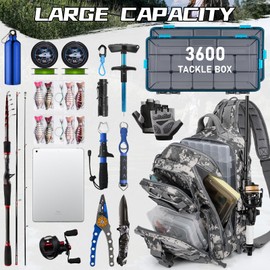 GMAK Fishing Backpack Tackle Sling Bag, Tactical Fishing Tackle Backpack with Rod & Gear Holder, Lightweight Outdoor Water-Resistant Tackle Gear Pack Shoulder Bags for Men Women, Camo