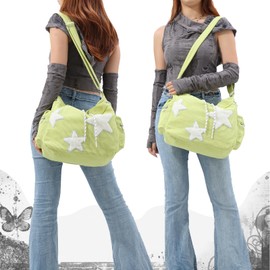 OPLERT Star Tote Hobo Bag for Women Large Cord Crossbody Bag Y2K Cute Tote Bags Aesthetic Messenger Handbag, Green