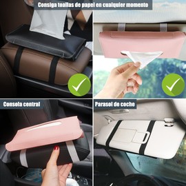 HEKE Soporte de pañuelos para Visera, Caja de pañuelos para Visera de Coche con Banda de Goma elástica Ajustable, Funda organizadora de Piel sintética para Consola Central, Visera de Coche, Rosa