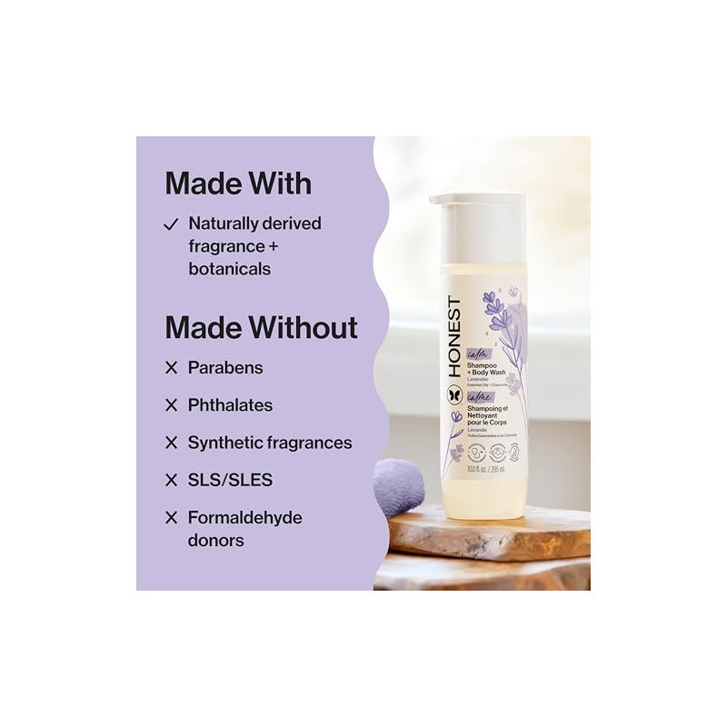 Honest Shampoo & Body Wash, Ultra Calming Dreamy Lavender, 10