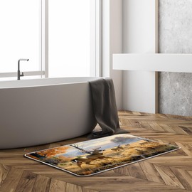 HUSPWP Fall Forest Deer Bath Mat Rustic Cabin Moose Hunting Autumn Nature Scenery Elk Wildlife Camping Wild Animal Country Microfiber Memory Foam Home Office Bathroom Shower Mat Kitchen Rug