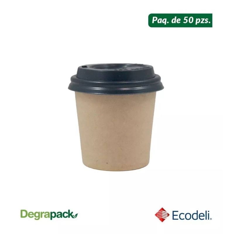 Degrapack Paq C/50 Pzs De Vaso Térmico Biodegradable Con Tapa