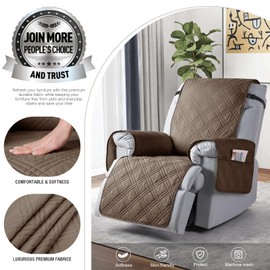 TAOCOCO 100% Waterproof Recliner Chair Cover, Non Slip Recliner Covers for Recliner Chair with Pocket, Washable Reclining Chair Cover Furniture Protector for Kids, Pets(23.6'', Taupe)