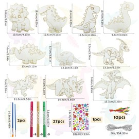 Pack of 10 Dinosaur Wind Chime Craft Set Children's Wooden Dinosaur Wind Chime Craft Set DIY Craft for Painting Dino Creative Set, DIY Craft Wind Chime for Boys Girls Gifts Crafts