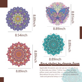 4 Packs Mandala Flowers Iron on Transfer Patches for Clothing Retro Mandala Butterfly Design Heat Transfer Vinyl Decals Washable Iron on Stickers for T-Shirts Jackets Backpacks DIY Decor Supplies