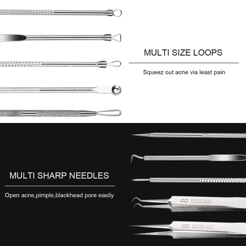 ALXBSONE Blackhead Remover Set of 8 Comedone Extractor Tools Stainless