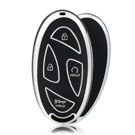 OFFCURVE Car Key Cover Car Key Case Key Fob Cover Car Key Protector 7 Buttons Compatible with Hyundai Ioniq 6 Grandeur GN7 Kona EV SX2 Grand Prix Azera (Black Silver)