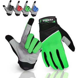 VERSAL Full Finger Cycling Gloves Gel Padded Mountain Bike Gloves Touchscreen Breathable MTB Gloves Bicycle Biking Riding Gloves for Men/Women (Green, S)
