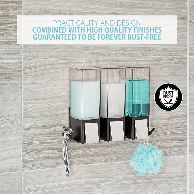 Better Living Products 77384 CLEVER Soap and Shower Triple Dispenser,