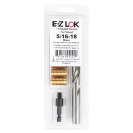E-Z LOK EZ-400-510 Threaded Inserts for Wood Installation Kit,  Brass Thread Inserts, 5/16-18 Internal Threads, 1.00" Length, 6 Inserts, 1 Drill, 1 Installation Tool