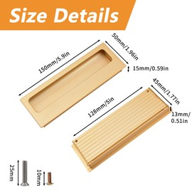 MOROBOR Aluminum Alloy Flush Pull Handles, 2pcs Modern Barn Door Handles with 4pcs Stainless Steel Flat Head Screws, Hidden Cabinet Handles for Sliding Barn Door Drawer Cupboard Wardrobe (Gold)