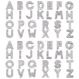 SUNNYCLUE 52Pcs Alphabet A-Z Letter Slide Charm Rhinestone Beads 8mm Hole Slide Alphabet Letters for 8mm Slide Wristbands/Bracelets, Stainless Steel Color