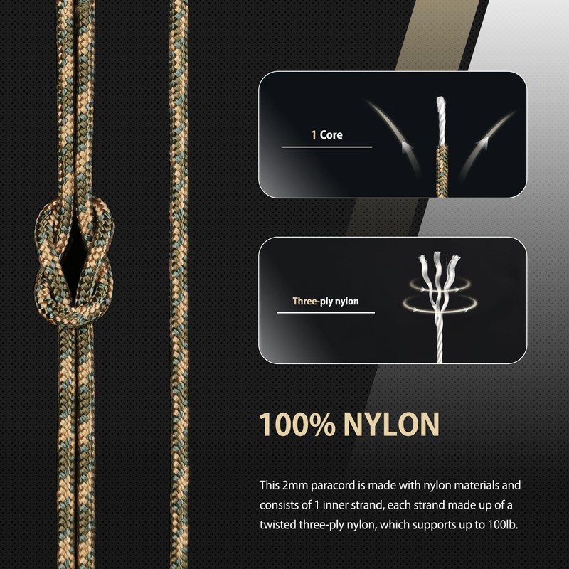 Abma Cord Paracord 100 lbs 2mm 100% Nylon 30M -