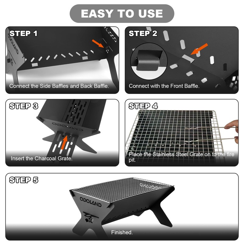 Odoland Camping Campfire Grill, Portable Folding Charcoal Grills, Backpacking BBQ