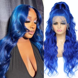 Manyisi Blue Wig Human Hair 13x4 Body Wave Blue Lace Front Wigs Human Hair Colored HD Lace Front Wigs Human Hair Pre Plucked with Baby Hair Blue Wig 200 Density 20 Inch