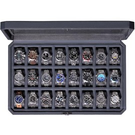 ROTHWELL 24 Slot Watch Case with Lock – Luxury Watch Box to Display and Organize Your Collection | Real Glass Top | Premium Storage for Collectors (Carbon)