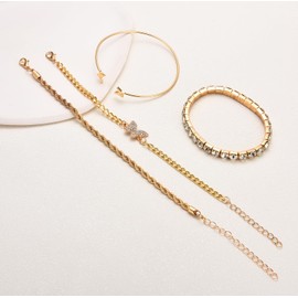 USEEDOVIA 4 Pcs Gold Chain Bracelet Set for Women Grils,14K Gold Plated Stainless Steel Stacking Bracelets Rope Cuban Figaro Bead Twist Chain Link Charm Adjustable Bracelets Jewellery Gifts