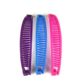 Pink Aqua Purple set pack 3 banana hair clips comb claw teeth plastic 7inch long around the curve 80s style 5.5 inch straight line
