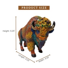 AMAJY Rustic Colorful Resin Bison Figurine – Majestic American Bison Statue with Lifelike Details – Nature-Inspired Wildlife Décor for Home or Office