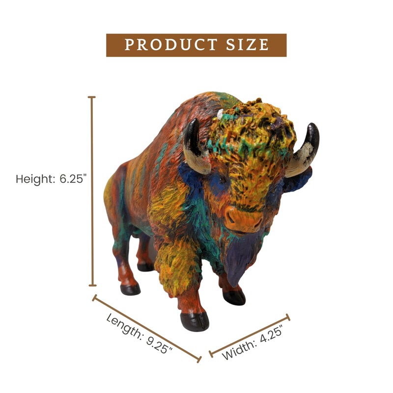 AMAJY Rustic Colorful Resin Bison Figurine – Majestic American Bison
