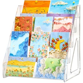 Card Display Stand, Clear Acrylic 5-Tiered Shelf For Greeting Sports Graded Card, Postcard, Stickers, Photos, Picture, Football Baseball Basketball Cards, Table Top Display Rack For Psa Slabs (1 Pack)