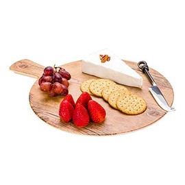 Voga 16.5 Inch x 12.5 Inch Serving Board, 1 With Handle Cheese Platter Board - Round, Large, Countryside Brown Faux Wood Charcuterie Serving Tray, Break Resistant, For Appetizers And Spreads