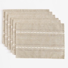 Wracra Cotton Linen Placemats, 14 x 19 Inch Set of 6 Placemats Rustic Hemstitch Place Mats for Kitchen Table and Heat Resistant-Hemstitch Coffee