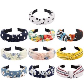 TOBATOBA Knotted Headbands for Women, 10 Pack Floral Bow Knot Twist Turban Headbands - Wide, No Slip Diademas Para Mujer De Moda