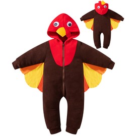 IWALUE - Disfraz de pavos para niña pequeña, de Acción de Gracias, cosplay, con capucha, mameluco (café, 3-4 años)