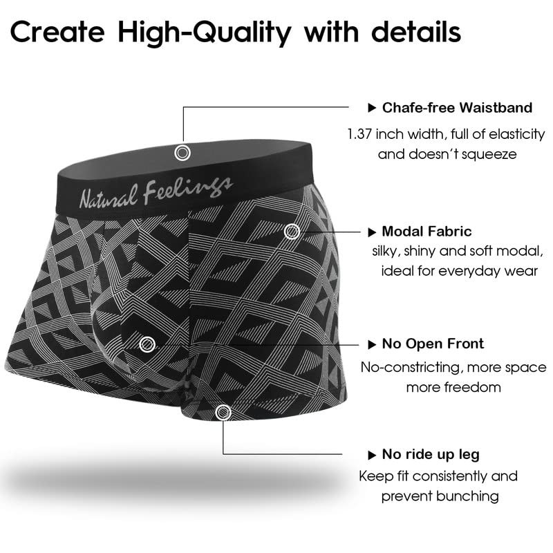 Natural Feelings Men's Underwear Soft Stretch Modal Trunks for Men