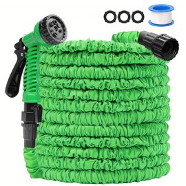 SienSlices Expandable Garden Hose 50FT - No Kink Flexible Water Pipe with 7 Pattern Spray Nozzle, Solid Brass Connectors and Retractable Latex Core, Lightweight Expanding Hose for Gardening, Green