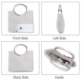 KISSCHIC Women's Handbag Rhinestone Evening Bags Wedding Clutches Purses (Silver)