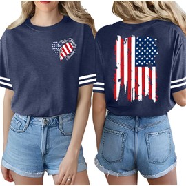American Flag Shirts for Women 4th of July Patriotic Tee USA Flag Stars Stripes Short Sleeve Casual Tops