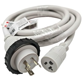 Parkworld 691975 White RV Shore Power Pigtail, 30A Locking Male NEMA L5-30P to 5-20R T-Blade 5-15R Female, Dogbone Power Cord Adapter, Twist Lock L5-30 Plug to 5-15 or 5-20 Receptacle (16FT)