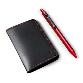 Everyman Limited Edition Gift Set – Black Full-Grain Leather Men’s Slim Wallet with Crimson Stitching & Crimson EDC Grafton Pen (Black & Crimson)